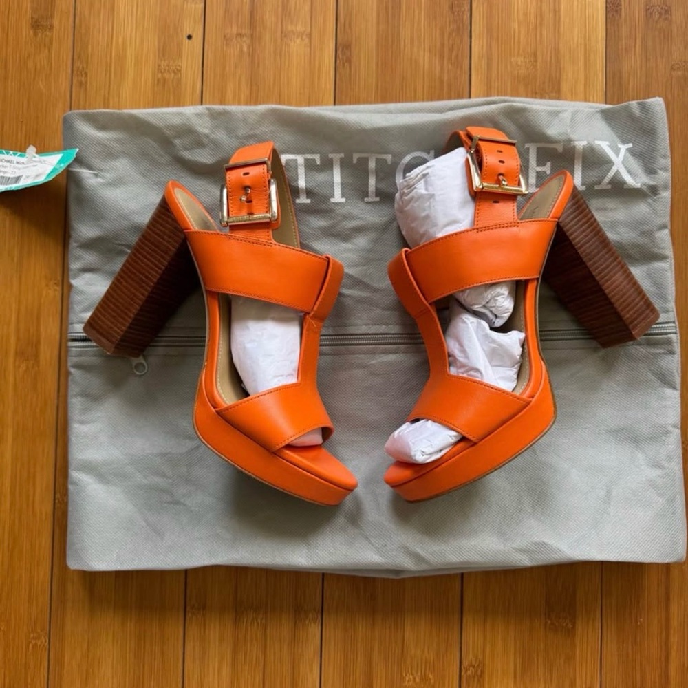 Michael Kors Becker T-Strap Leather Heel (Orange)
